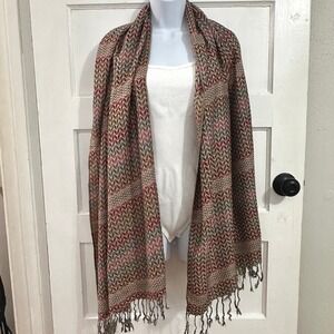 Pashmina Silk Blend Chevron Tassel Fringe Shawl Wrap Scarf Burgundy Tan Blue